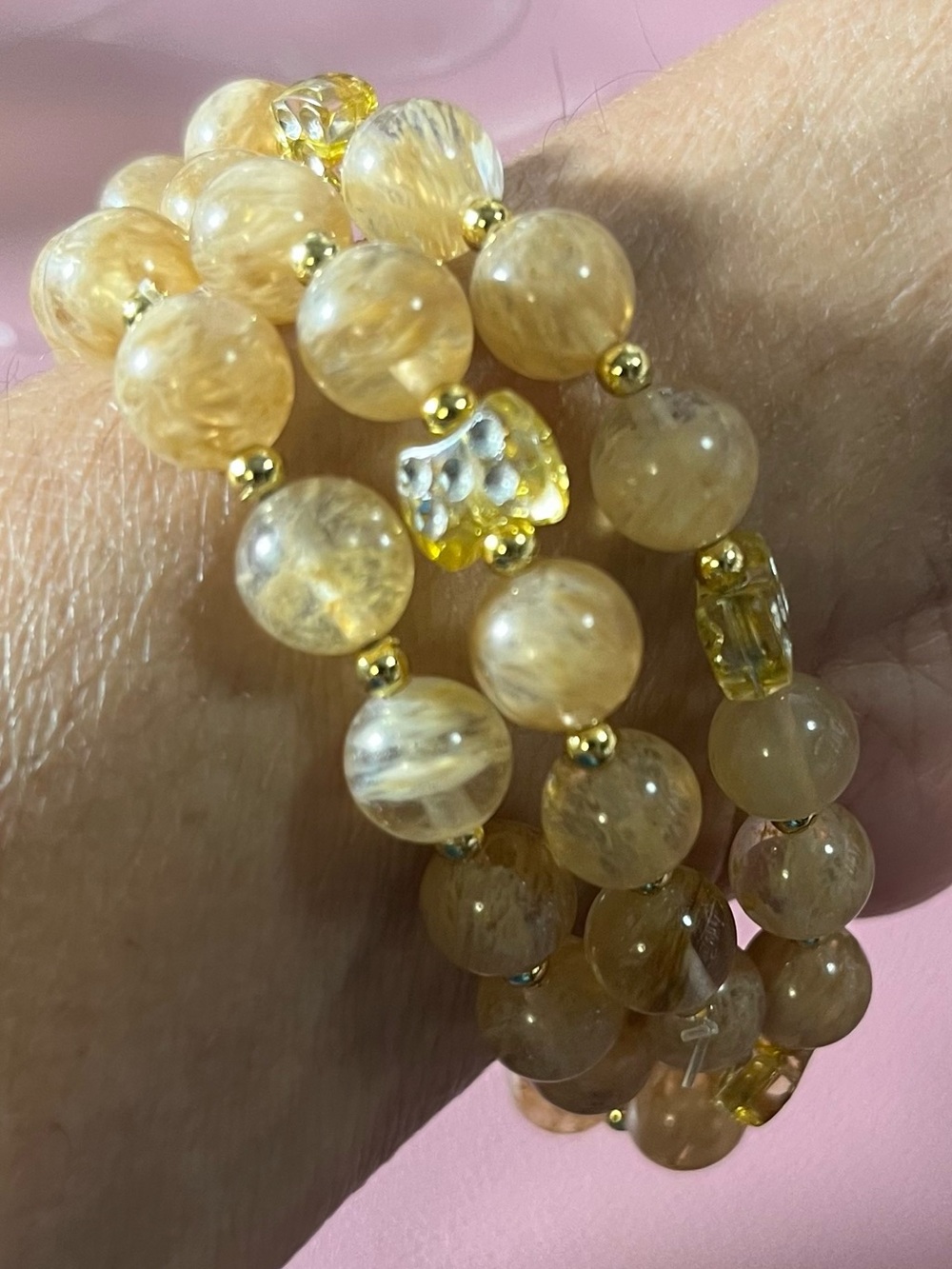 Golden Rutilated Quartz Stretch Bracelet Set - Elegant Yellow Beaded Stack